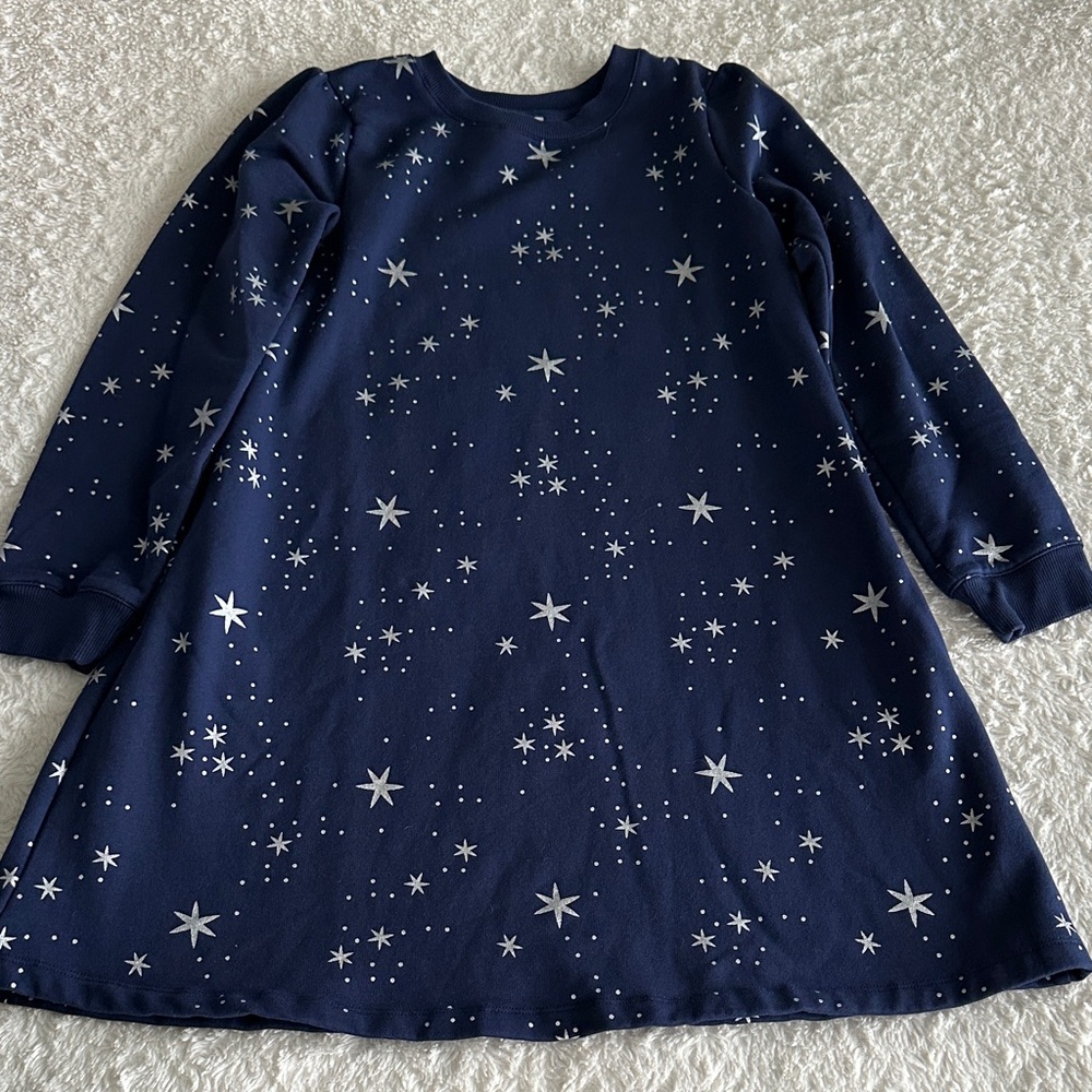 Hanna Andersson girls size 12 navy blue silver star soft sweatshirt dress winter